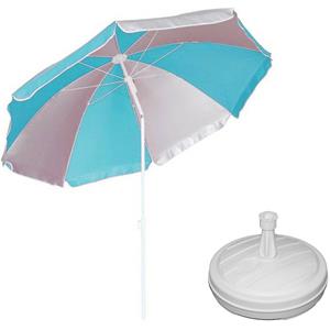Merkloos Parasol - blauw/wit - D120 cm - incl. draagtas - parasolvoet - cm -