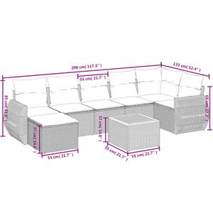 vidaXL 8-delige Loungeset met kussens poly rattan grijs