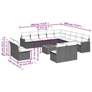 vidaXL 14-delige Loungeset met kussens poly rattan grijs