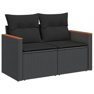 vidaXL 5-delige Loungeset met kussens poly rattan zwart