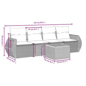 vidaXL 5-delige Loungeset met kussens poly rattan beige