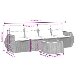 vidaXL 5-delige Loungeset met kussens poly rattan grijs