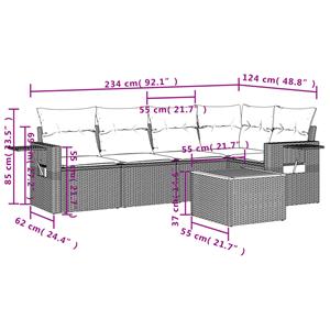 vidaXL 6-delige Loungeset met kussens poly rattan zwart