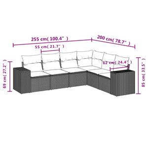 vidaXL 6-delige Loungeset met kussens poly rattan grijs