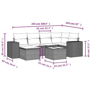 vidaXL 7-delige Loungeset met kussens poly rattan zwart