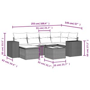 vidaXL 7-delige Loungeset met kussens poly rattan grijs