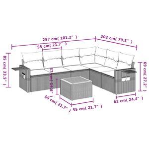 vidaXL 7-delige Loungeset met kussens poly rattan grijs