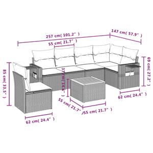 vidaXL 7-delige Loungeset met kussens poly rattan grijs