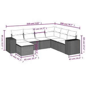 vidaXL 7-delige Loungeset met kussens poly rattan zwart