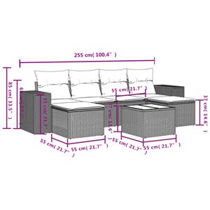 vidaXL 7-delige Loungeset met kussens poly rattan grijs