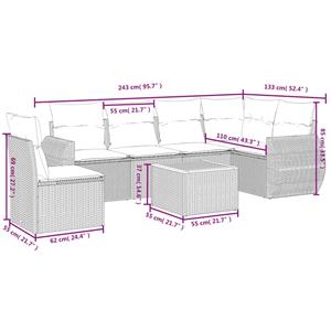 vidaXL 7-delige Loungeset met kussens poly rattan grijs