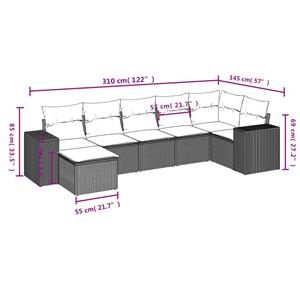 vidaXL 7-delige Loungeset met kussens poly rattan grijs