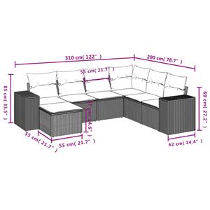 vidaXL 7-delige Loungeset met kussens poly rattan grijs