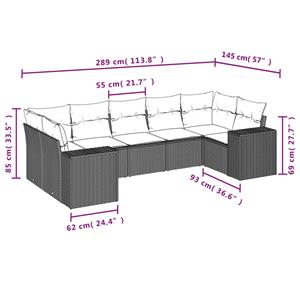 vidaXL 7-delige Loungeset met kussens poly rattan zwart