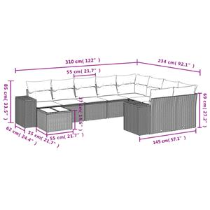 vidaXL 10-delige Loungeset met kussens poly rattan zwart