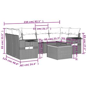 vidaXL 7-delige Loungeset met kussens poly rattan grijs