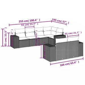 vidaXL 7-delige Loungeset met kussens poly rattan zwart