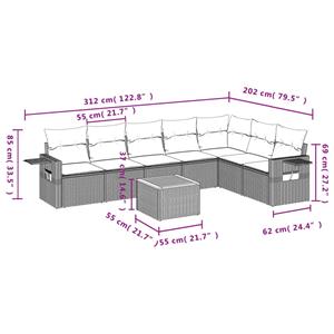 vidaXL 8-delige Loungeset met kussens poly rattan zwart