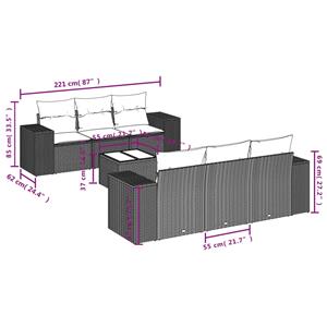 vidaXL 7-delige Loungeset met kussens poly rattan grijs