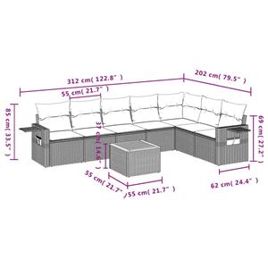 vidaXL 8-delige Loungeset met kussens poly rattan gemengd beige