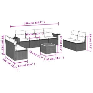 vidaXL 9-delige Loungeset met kussens poly rattan zwart