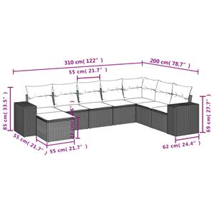 vidaXL 8-delige Loungeset met kussens poly rattan grijs