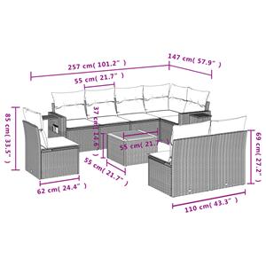 vidaXL 9-delige Loungeset met kussens poly rattan grijs