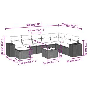 vidaXL 9-delige Loungeset met kussens poly rattan zwart