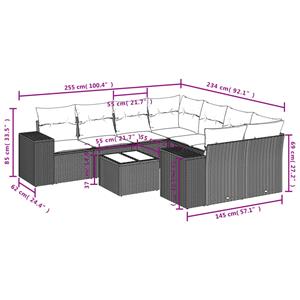 vidaXL 9-delige Loungeset met kussens poly rattan zwart