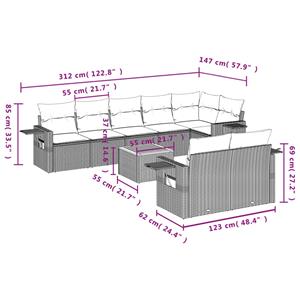 vidaXL 9-delige Loungeset met kussens poly rattan zwart