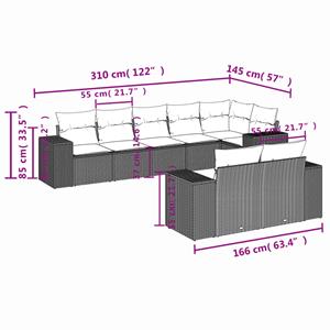 vidaXL 8-delige Loungeset met kussens poly rattan grijs