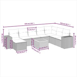 vidaXL 9-delige Loungeset met kussens poly rattan grijs