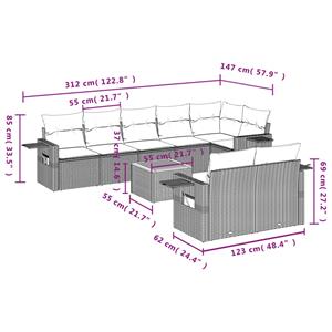 vidaXL 9-delige Loungeset met kussens poly rattan grijs