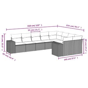 vidaXL 9-delige Loungeset met kussens poly rattan grijs