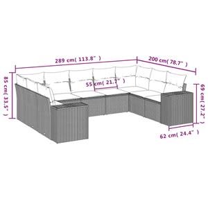 vidaXL 9-delige Loungeset met kussens poly rattan grijs