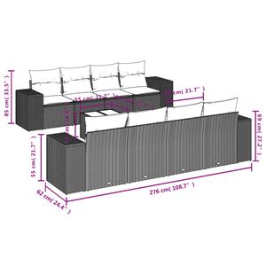 vidaXL 9-delige Loungeset met kussens poly rattan grijs