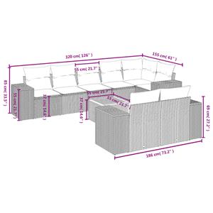 vidaXL 9-delige Loungeset met kussens poly rattan grijs