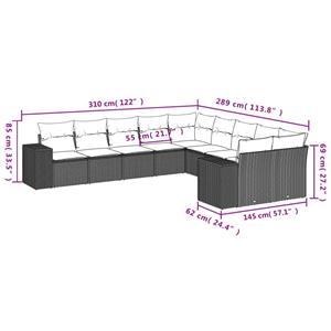 vidaXL 10-delige Loungeset met kussens poly rattan zwart