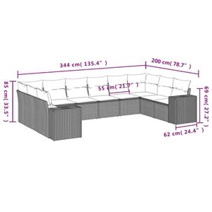 vidaXL 10-delige Loungeset met kussens poly rattan zwart