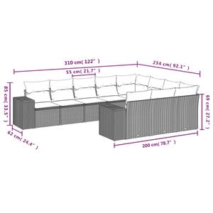 vidaXL 10-delige Loungeset met kussens poly rattan zwart