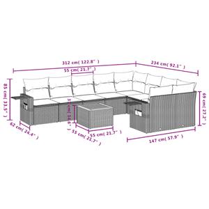 vidaXL 10-delige Loungeset met kussens poly rattan grijs