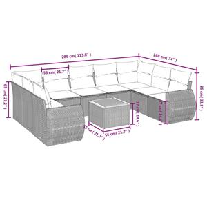 vidaXL 10-delige Loungeset met kussens poly rattan grijs