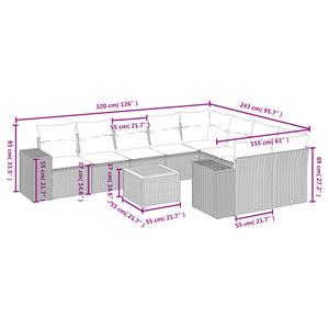 vidaXL 10-delige Loungeset met kussens poly rattan grijs