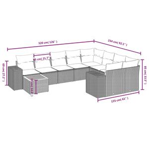 vidaXL 10-delige Loungeset met kussens poly rattan grijs