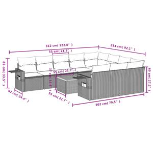 vidaXL 11-delige Loungeset met kussens poly rattan zwart