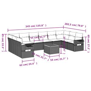 vidaXL 11-delige Loungeset met kussens poly rattan zwart