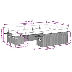 vidaXL 11-delige Loungeset met kussens poly rattan zwart