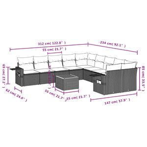 vidaXL 11-delige Loungeset met kussens poly rattan zwart