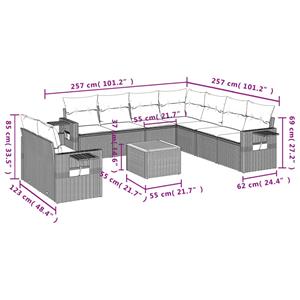 vidaXL 10-delige Loungeset met kussens poly rattan grijs