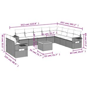 vidaXL 11-delige Loungeset met kussens poly rattan zwart